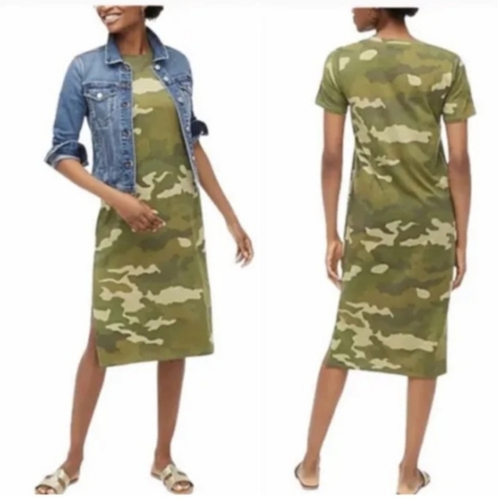 J. Crew Factory Olive Green Camo Midi Dress